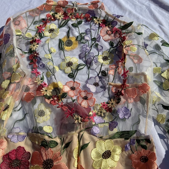 Source Unknown Multicolor Floral Embroidered Backless Dress - Picture 7 of 9